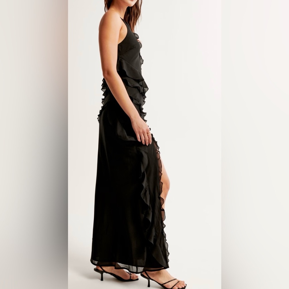 Abercrombie & Fitch Draped Ruffle Maxi Dress Color Black Size XS - Picture 4 of 7